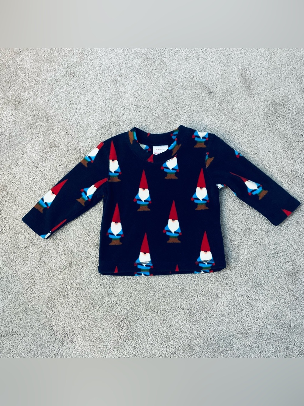 Hanna Andersson Gnome Print Microfleece LS Top, Navy/Multi-Sz 80/85, US 2 (VGUC)